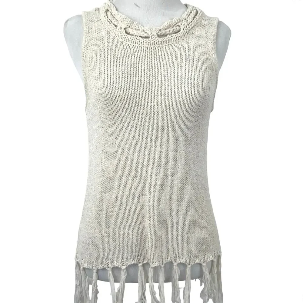 Anthropologie Pepin Crochet Fringe Knit Sweater Boho Cream Women S - Picture 1 of 8